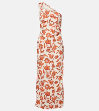 Chloe one-shoulder floral linen-blend midi dress | SIR