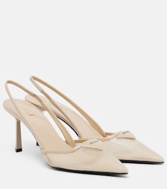 Slingback-Pumps aus Mesh mit Leder | Prada
