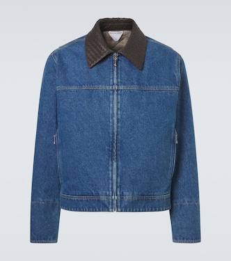 Intrecciato leather-trimmed denim jacket | Bottega Veneta