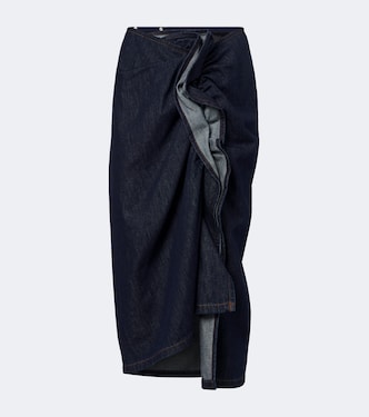 Draped asymmetric denim midi skirt | Dries Van Noten