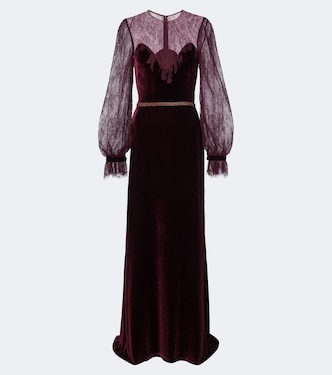Embellished lace-trimmed velvet gown | Costarellos