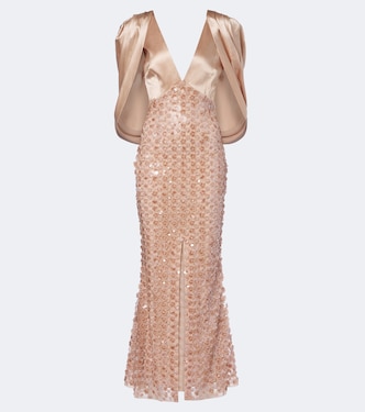 Caped sequined silk satin gown | Là Fuori