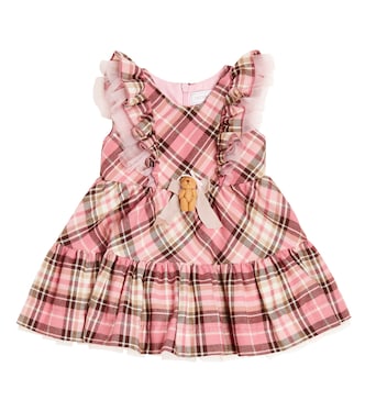 Baby ruffle-trimmed checked dress | Monnalisa