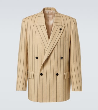 Striped double-breasted linen and wool blazer | Lardini