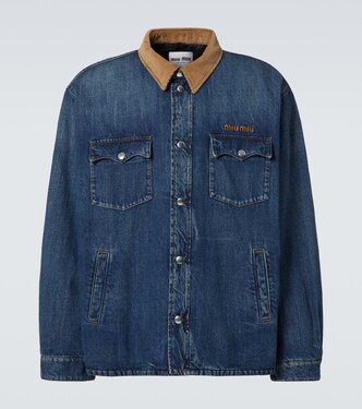 Corduroy-trimmed denim down jacket  | Miu Miu