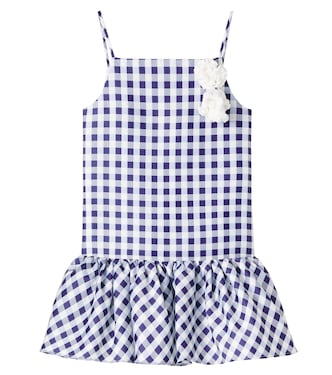 Floral-appliqué gingham taffeta dress | Self-Portrait Kids