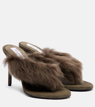 90 shearling-trimmed thong sandals | Alaïa