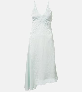 Asymmetric lace-trimmed jacquard slip dress | Victoria Beckham