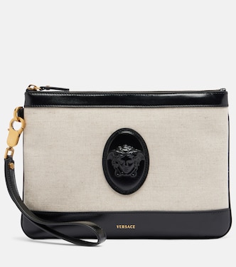 Rivière leather-trimmed canvas pouch | Versace
