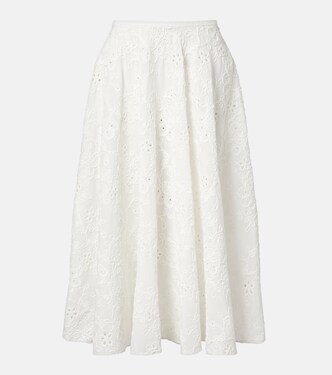 Broderie anglaise cotton midi skirt | Norma Kamali
