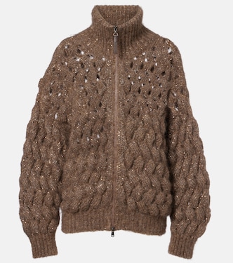 Open-knit sequined mohair and wool-blend cardigan | Brunello Cucinelli
