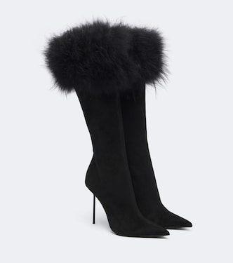 Lidia suede and shearling knee-high boots | Paris Texas