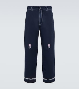 Embroidered cotton drill chinos | Adish