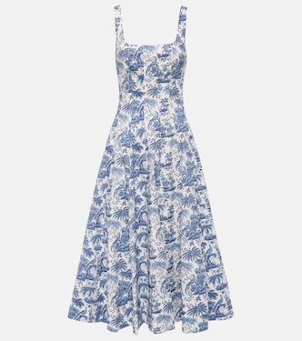 Wells printed cotton poplin midi dress | Staud