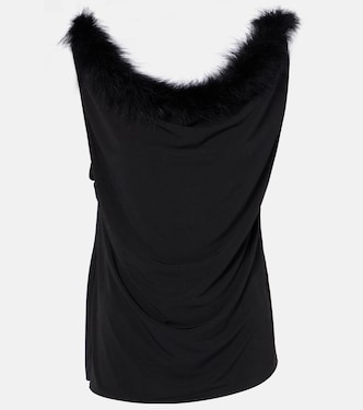 Boa feather-trimmed jersey top | Coperni
