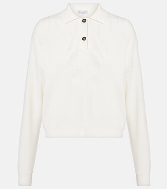 Ribbed-knit cotton polo sweater | Brunello Cucinelli