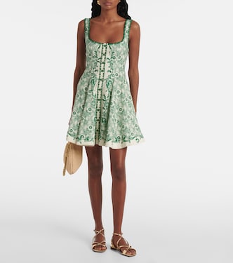 Almais, Olive Printed Linen And Cotton Minidress, Women, Green, US 10, Dresses