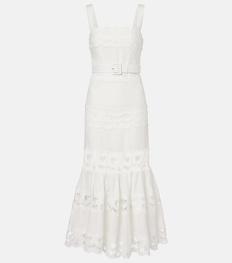 Midikleid aus Leinen und Baumwolle mit Spitze | Self-Portrait