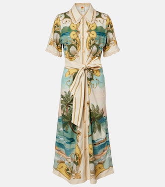 Royal Sea printed linen-blend shirt dress | Farm Rio