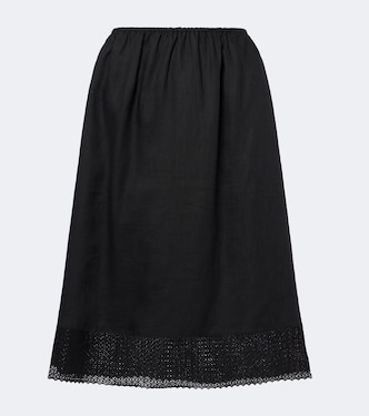 Alfie embroidered linen midi skirt  | Posse