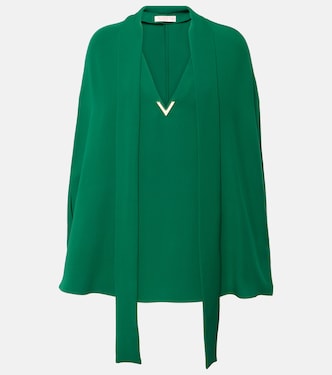 Caped tie-neck silk blouse | Valentino