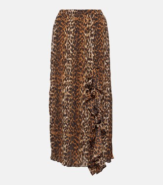 Leopard-print georgette midi skirt  | Ganni
