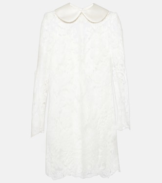 فستان قصير من الدانتيل مع ياقة ساتانية | Dolce&Gabbana