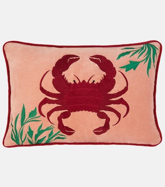 Crab embroidered velvet cushion | Les-Ottomans
