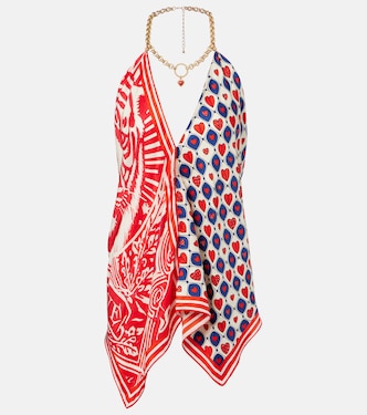 Chain-detail printed silk twill top | Camilla