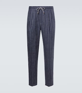 Pantaloni regular in lino a righe | Brunello Cucinelli