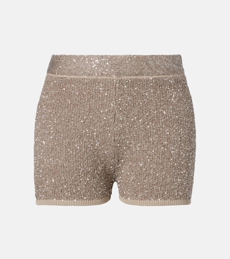 Sequined ribbed-knit cotton shorts | Brunello Cucinelli