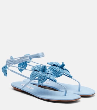 Calypso leather-trimmed raffia sandals | Aquazzura