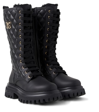 DG quilted leather lace-up boots | Dolce&Gabbana Kids