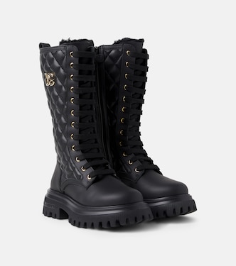 DG quilted leather lace-up boots | Dolce&Gabbana Kids
