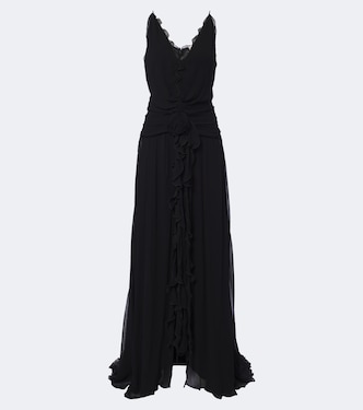 Floral-appliqué ruffled georgette gown | Blumarine