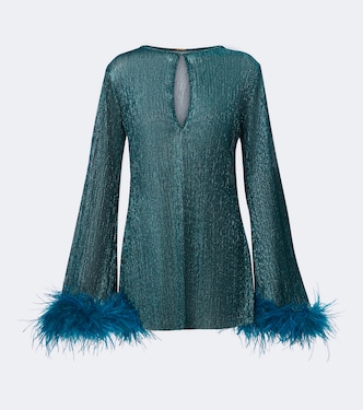 Mara feather-trimmed lamé top | Cala de la Cruz