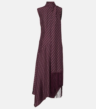 Asymmetric fringed silk midi dress | Acne Studios