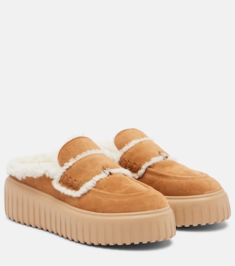 Slippers aus Veloursleder mit Shearling | Hogan