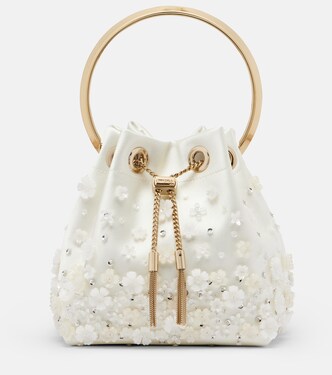 Bon Bon Small embellished satin bucket bag | Jimmy Choo