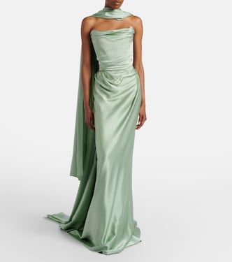 Nova Vixen scarf-detail satin gown in green - Vivienne Westwood