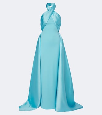 Rumi halterneck satin-trimmed crêpe gown | Solace London