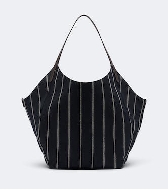Monili striped canvas tote bag | Brunello Cucinelli