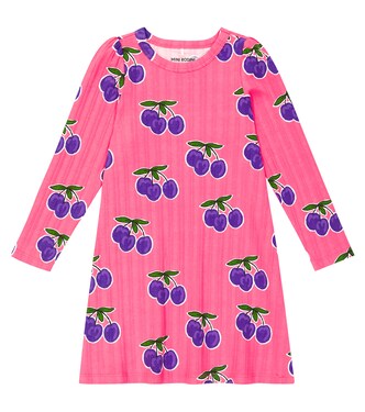 Plum rib-knit cotton-blend dress | Mini Rodini