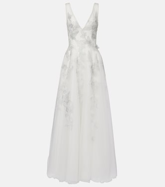 Bridal open-back beaded tulle gown | Costarellos