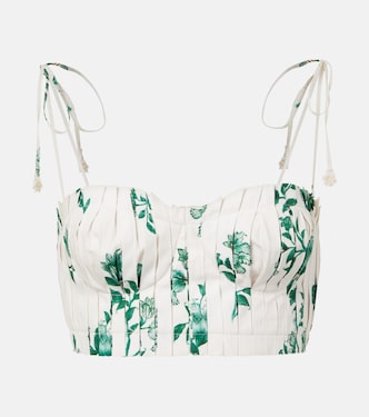 Moringa floral pleated cotton crop top | Agua by Agua Bendita