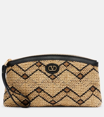Clutch VLogo Small aus Raffiabast mit Leder | Valentino Garavani