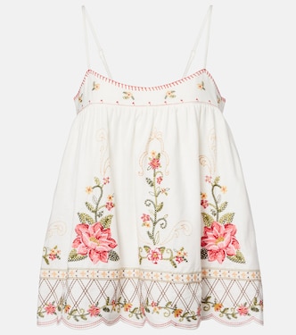 Embroidered linen-blend top | Farm Rio