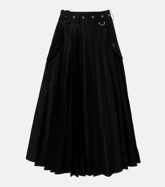 Belted cotton-blend gabardine midi skirt | Sacai