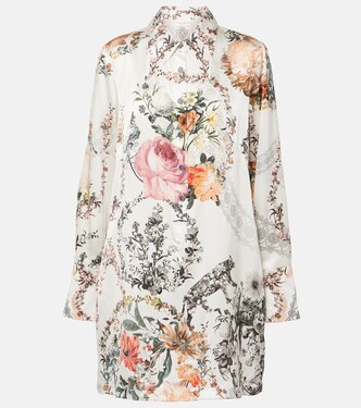 Robe chemise en satin de soie à fleurs | Camilla
