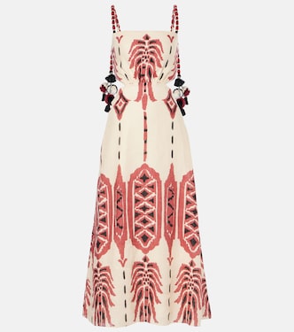Embroidered printed linen midi dress | Johanna Ortiz